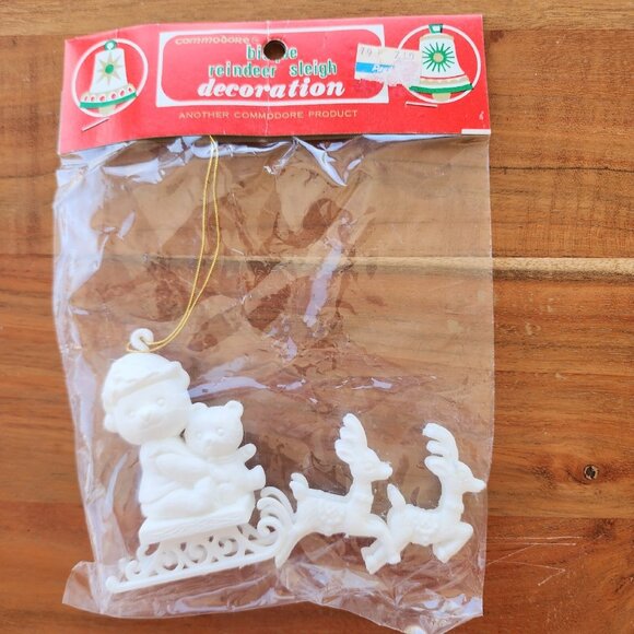 80s Commodore Santa Claus Reindeer Ornament Hong Kong unopened package vintage o - Picture 2 of 5